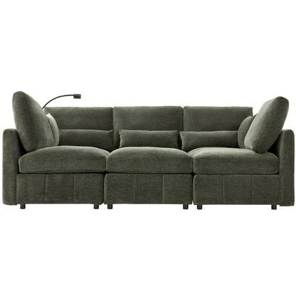 Modern Modular U-Shaped Sofa Bed With Movable Ottoman, USB Ports, Phone Holder
