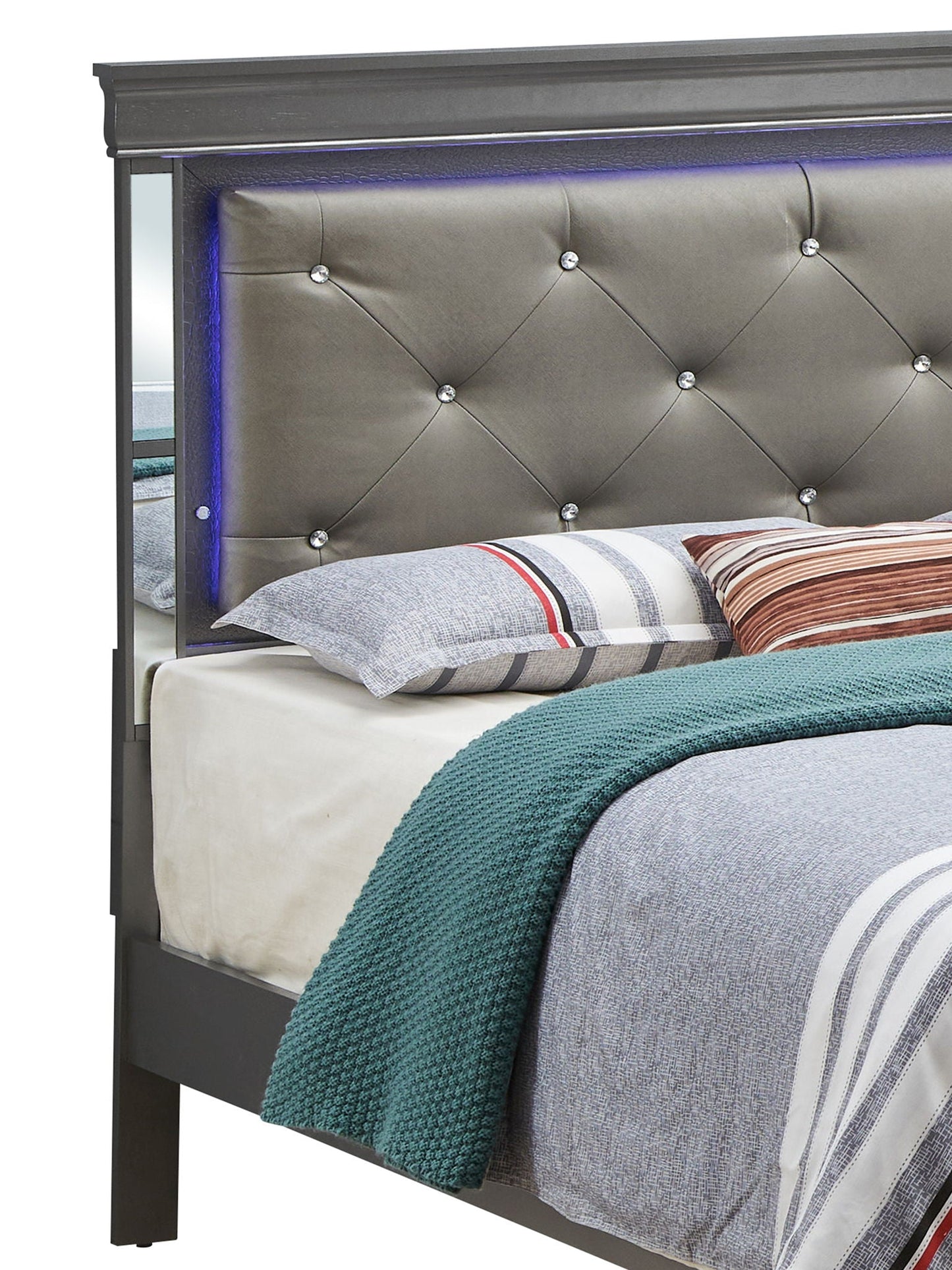 Bed With LED Light Accents Headboard