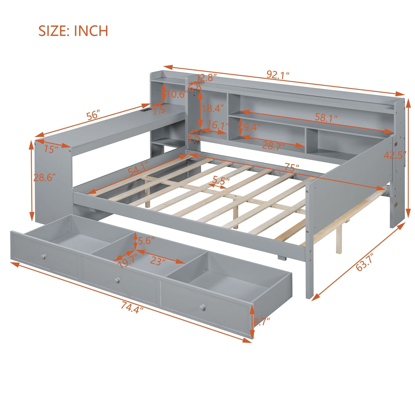 Daybed With 3 Drawers USB Ports And Desk