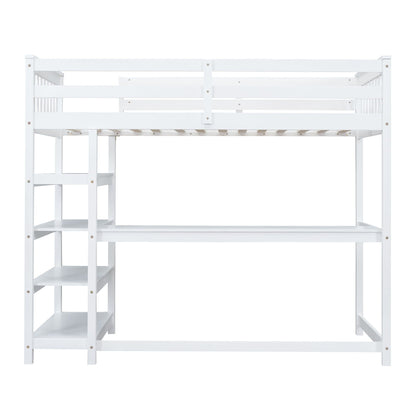 Loft Bed With Storage Shelves And Under Bed Desk