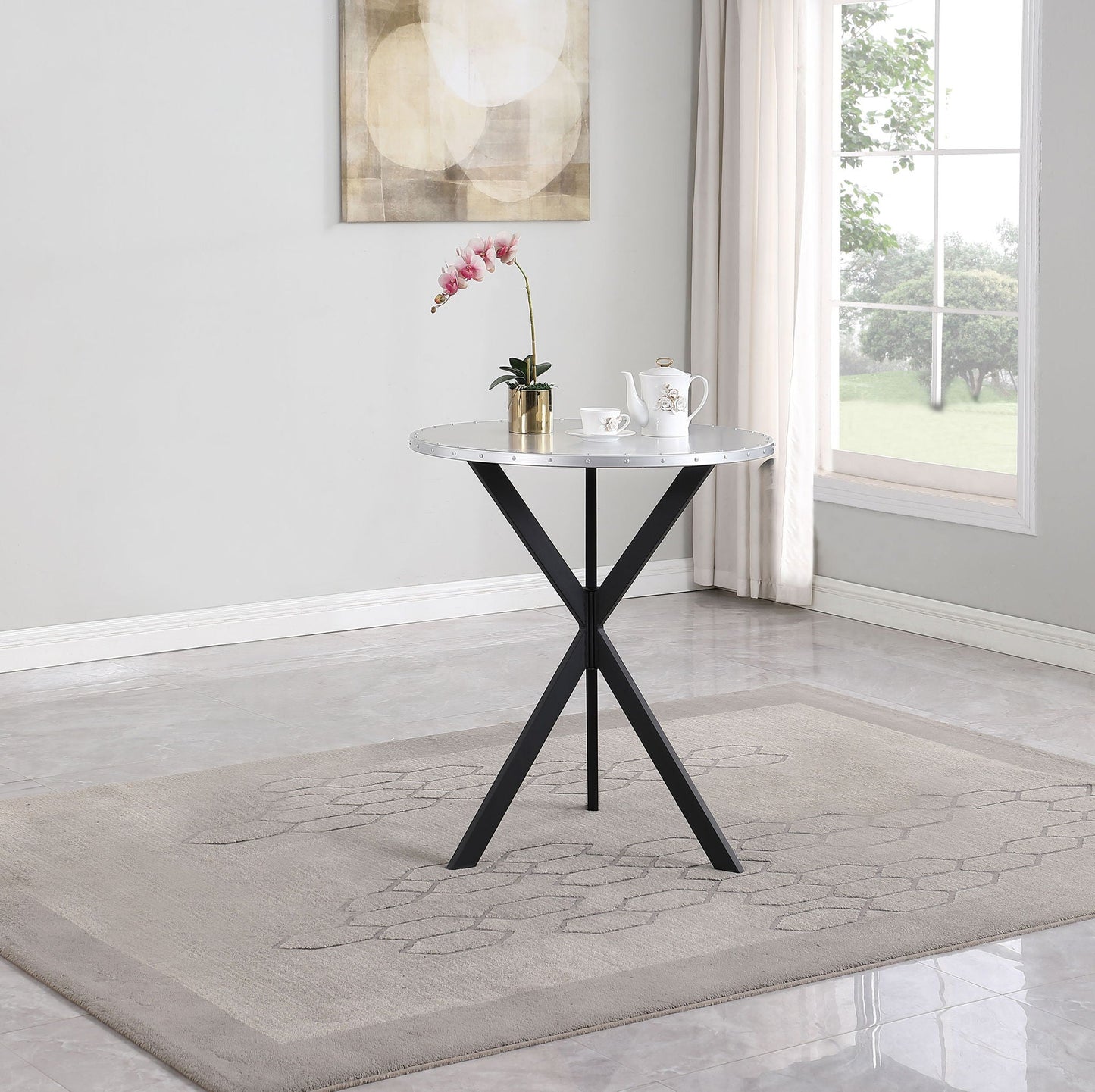 Kenzo Round 32-inch Galvanized Steel Bistro Bar Table Silver