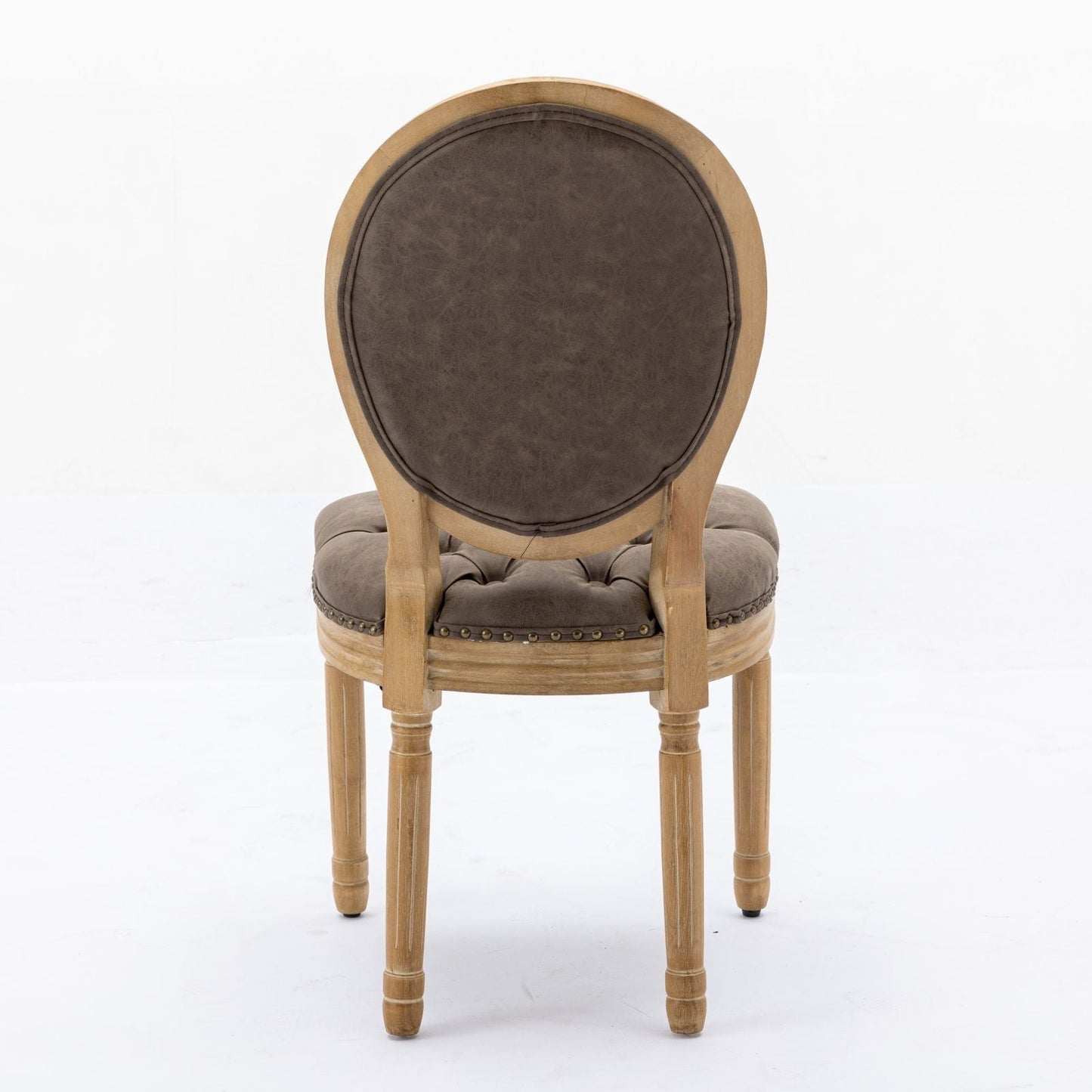 French Style Solid Wood Frame Antique Painting, Hand-Pulled Buckle Decoration Artificial Dining Chair With Nailhead Trim, Wood Legs