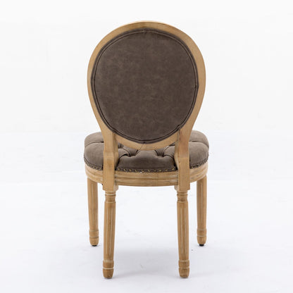 French Style Solid Wood Frame Antique Painting, Hand-Pulled Buckle Decoration Artificial Dining Chair With Nailhead Trim, Wood Legs