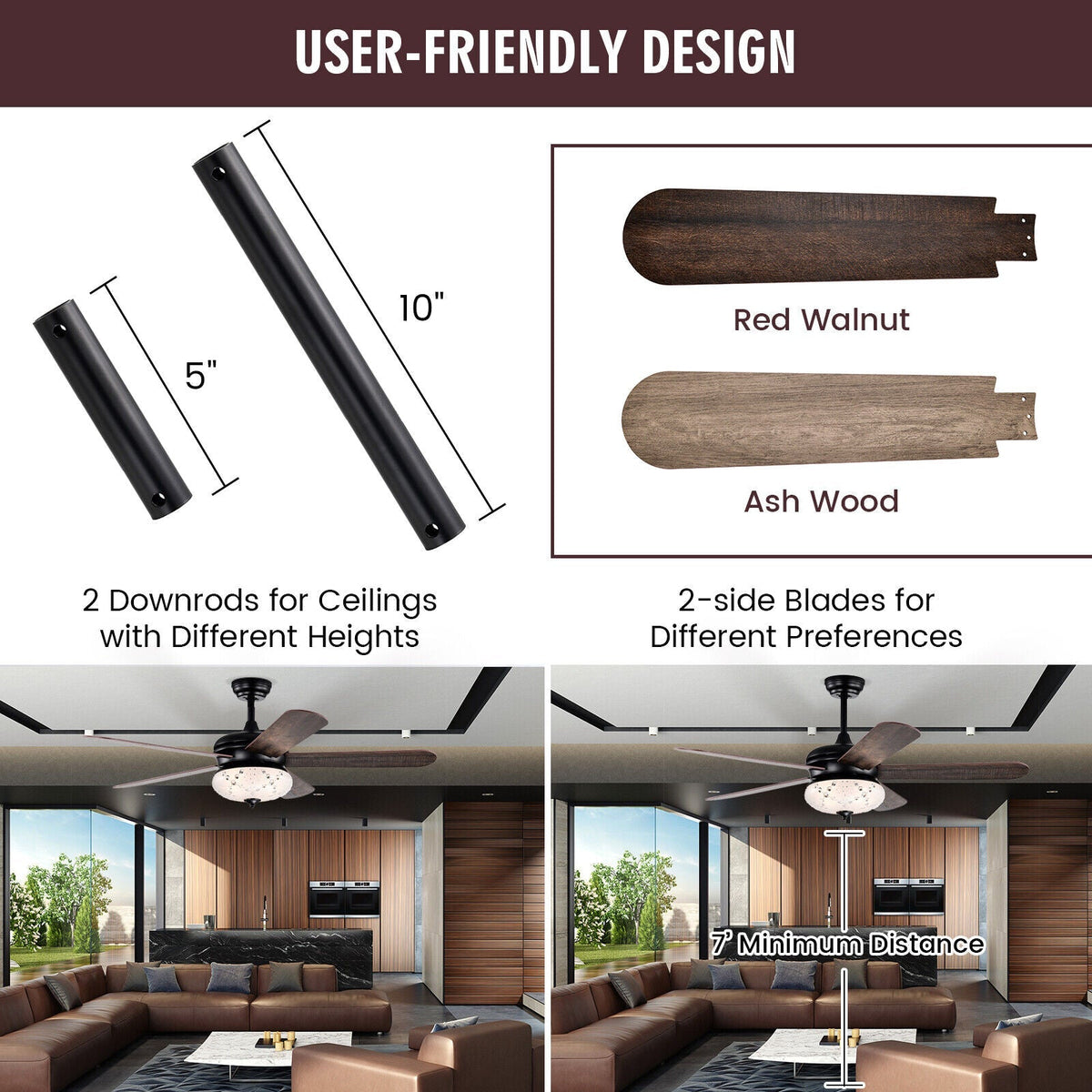 52 Inches Ceiling Fan with Remote Control