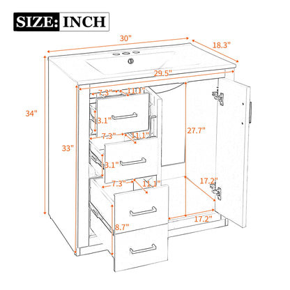 Ceramic Sink Combo, Freestanding Vanity Set With 3 Drawers & Soft Closing Doors