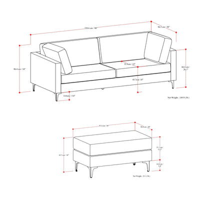 Ava - Mid Century Sofa With Ottoman Set