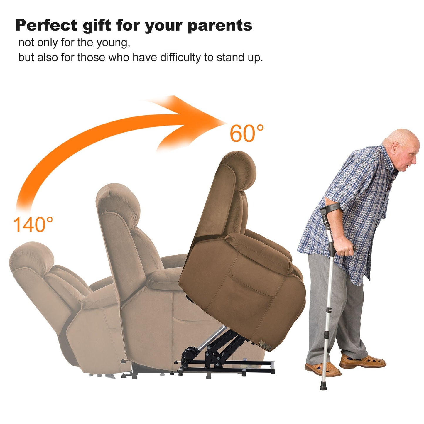 Lift Chair Recliner Power Remote Control Recliner Sofa Relax Soft Chair Anti - Skid Australia Cashmere Fabric Furniture Living Room - Brown