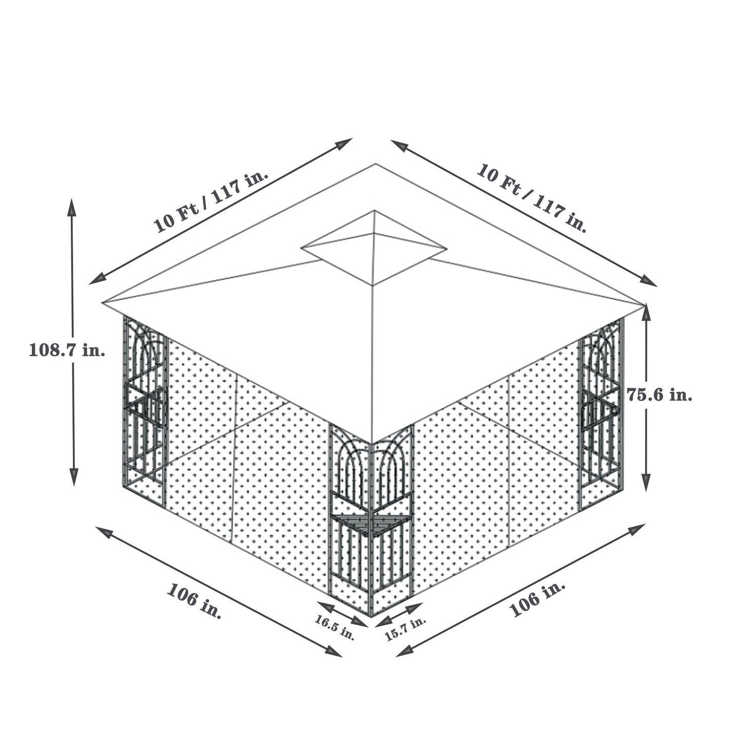 Patio Gazebo Tent With Ventilated Double Roof And Mosquito Net