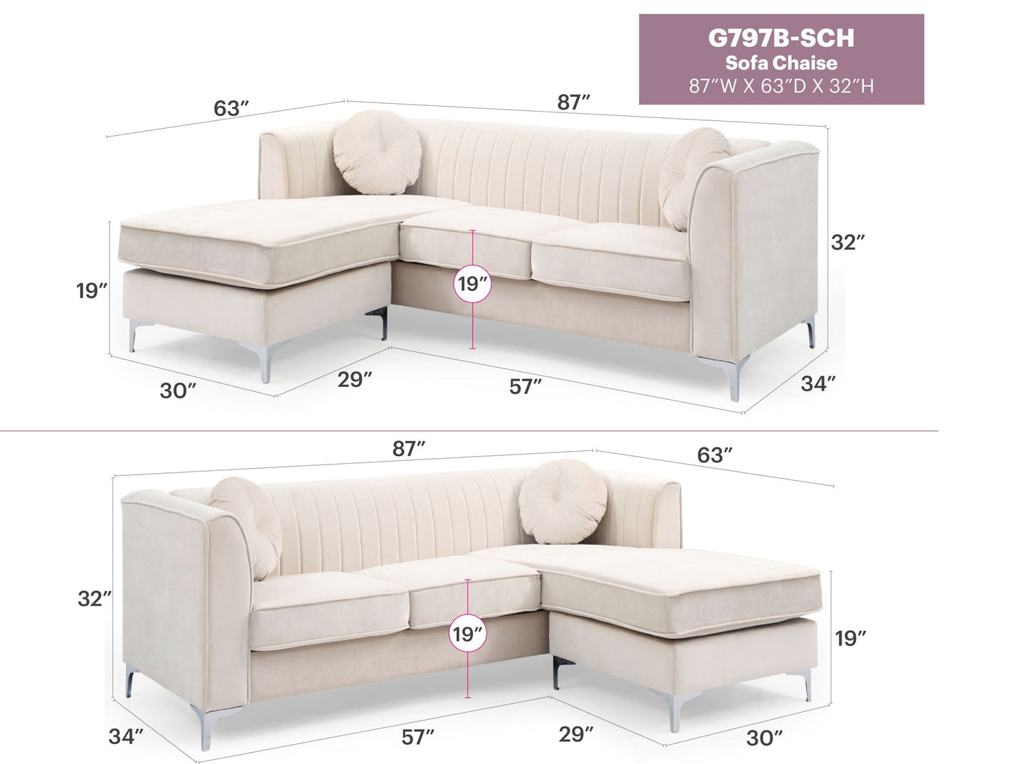 Delray - Micro Suede Sofa Chaise