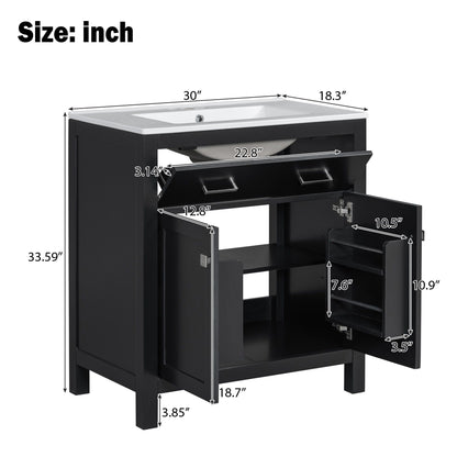 Bathroom Vanity With Ceramic Sink, Modern Single Bathroom Cabinet With 2 Doors And A Shelf, Soft Close Doors