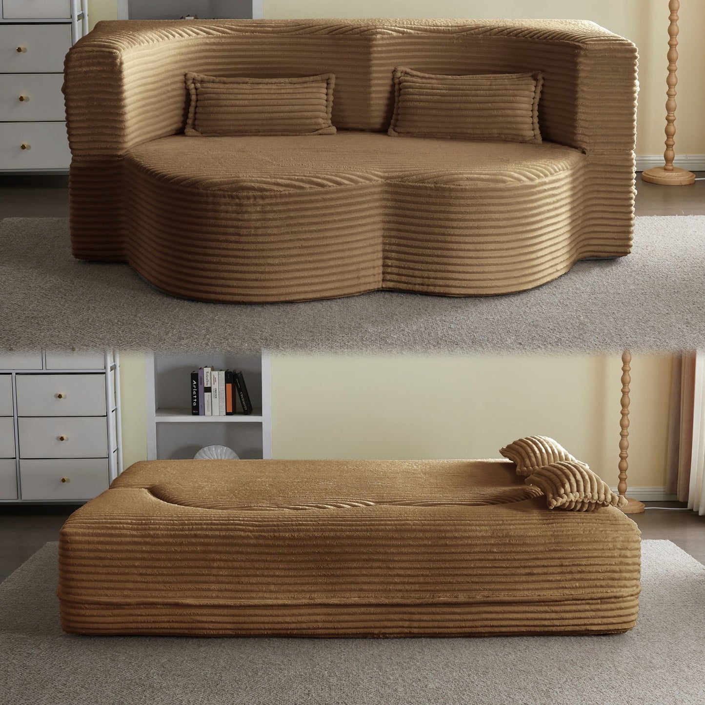 Floor Convertible Sleeper Sofa Bed With 2 Pillows
