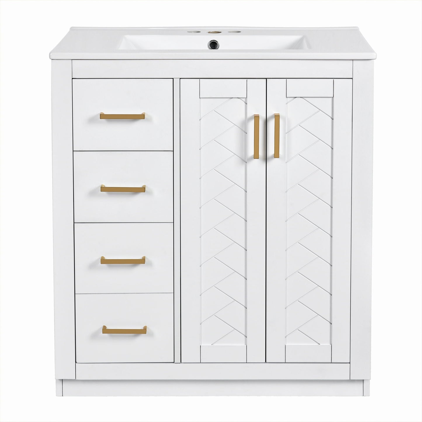 Ceramic Sink Combo, Freestanding Vanity Set With 3 Drawers & Soft Closing Doors