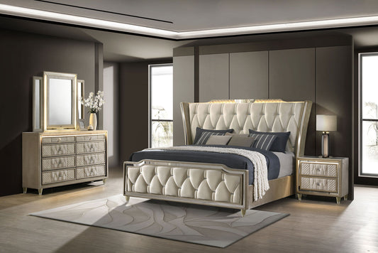 Lorient 4-piece Eastern King Bedroom Set Ivory and Camel