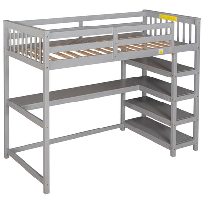 Loft Bed With Storage Shelves And Under Bed Desk