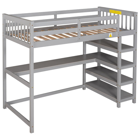 Loft Bed With Storage Shelves And Under Bed Desk