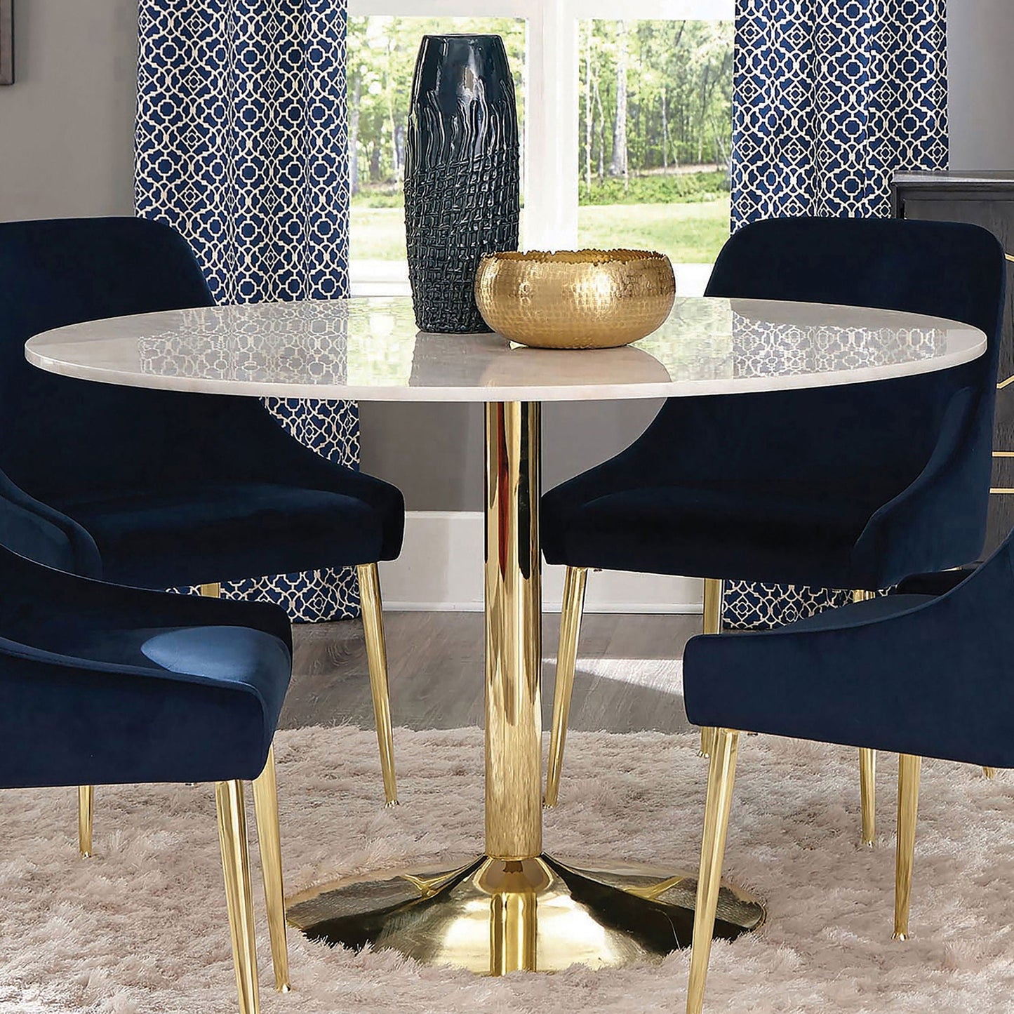 Kella Round 50-inch Marble Top Dining Table White Marble