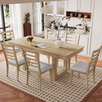 Extendable Dining Set, Farmhouse Extendable Table With Upholstered Chairs
