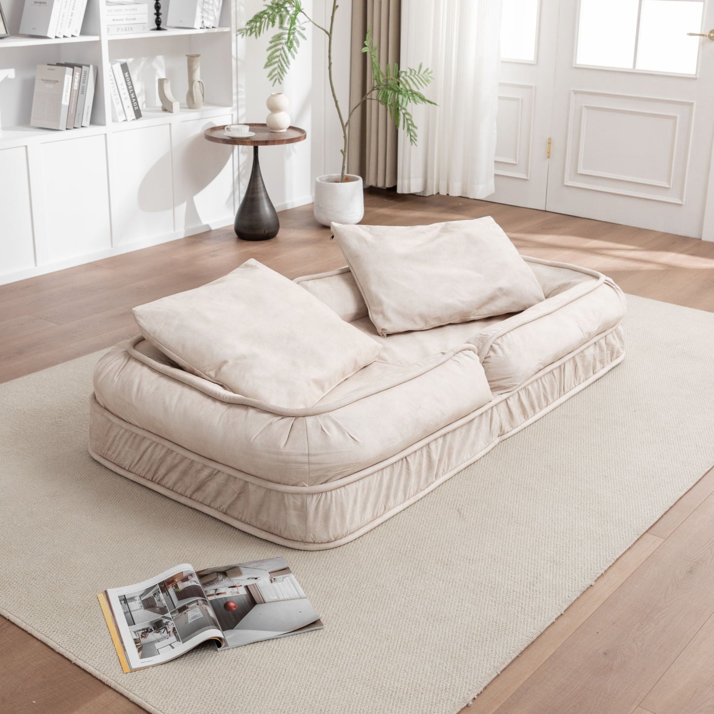 Upholstered Human Dog Bed And Pets, Bean Bag Floor Sofa With Massage Pillow, 5 Adjustable Positions & 2 Soft Pillows