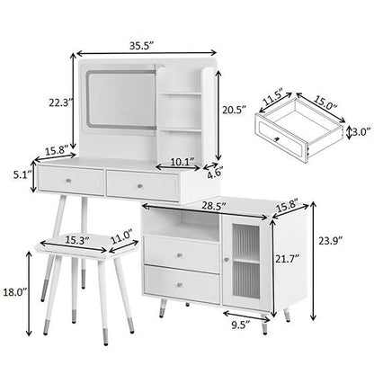 Modern Makeup Vanity Desk With Mirror And Lights Retractable Design Engineered Wood - Black