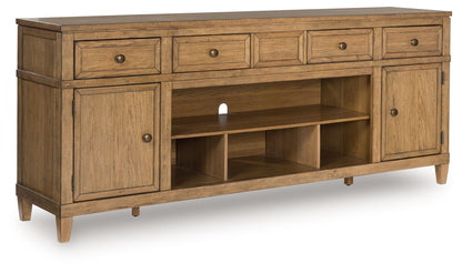 Sharlance - XL TV Stand With Fireplace Option - Light Brown