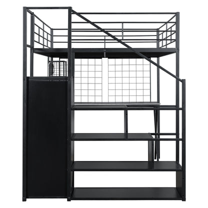 Loft Bed With Built In Work Station, Wardrobe, Storage Staircase And LED