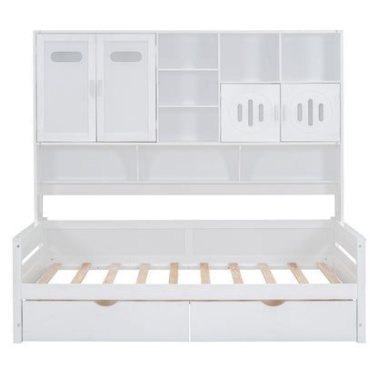 Daybed With All-In-One Cabinet And Shelf