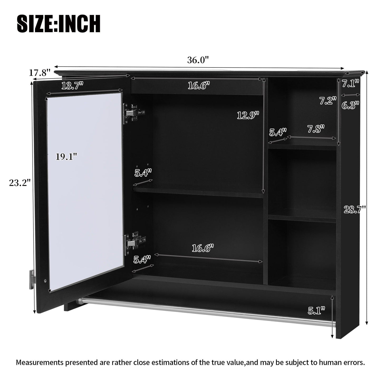 Modern Wall Mounted Mirror Cabinet With Adjustable Shelf, Soft Close Door, And Towel Bar