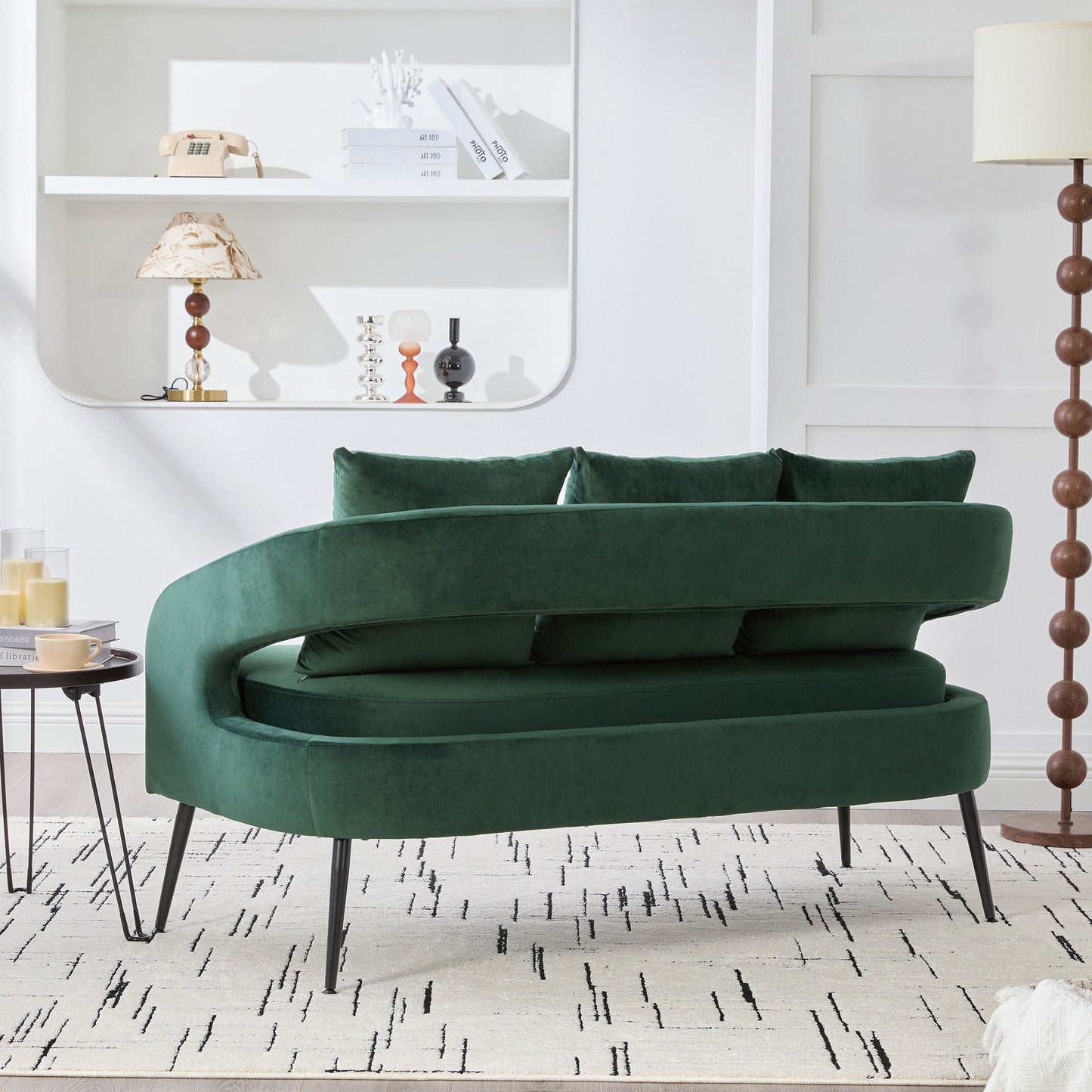 Open Back Loveseat Settee With 3 Pillows