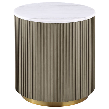 Jason Round White Marble Top Side End Table Greige