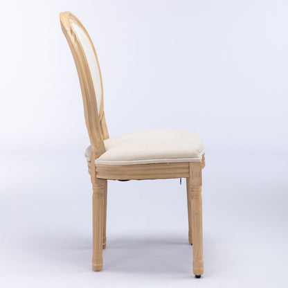 French Style Solid Wood Frame Antique Painting Fabric Back Dining Chair (Set of 2)