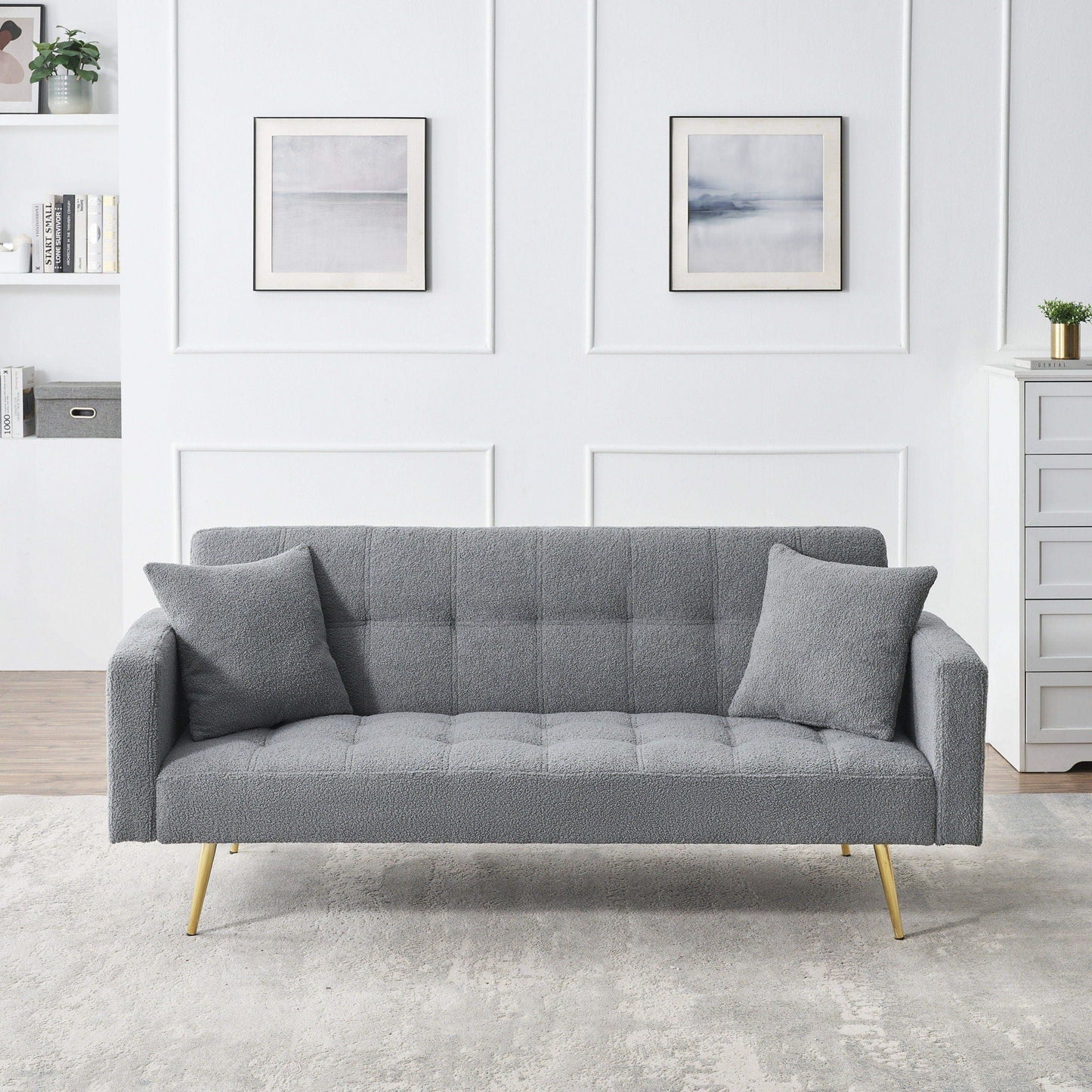 Teddy Fleece Sofa Bed With Luxurious Throw Pillows