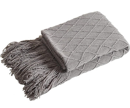 Fennco Styles Rhombus Diamond Knit Modern Fringe Throw 50" W x 60" L - Geometric Throw Blanket for Sofa, Couch, Living Room, Bedroom Décor