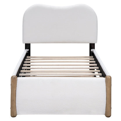 Upholstered Platform Bed With Wood Supporting Feet And Trundle