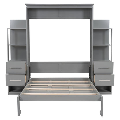 Murphy Wall Bed With LED Lights, Shelves And Drawers