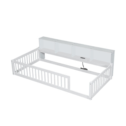 Floor Bed With Storage Cabinets And USB Ports
