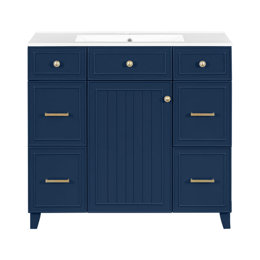 Bathroom Vanity With Ceramic Sink, Soft Close Doors, Adjustable Shelves