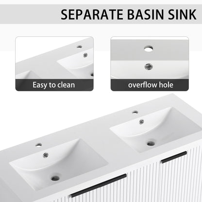 Contemporary Wall Mounted Bathroom Vanity With Resin Double Sink