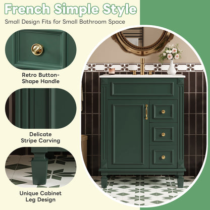 Bathroom Vanity With Sink, Compact Cabinet & 2 Drawers And Adjustable Shelf