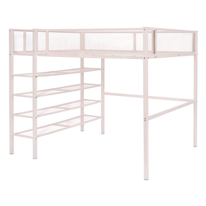 Loft Bed With 4 Tier Shelves And Storage