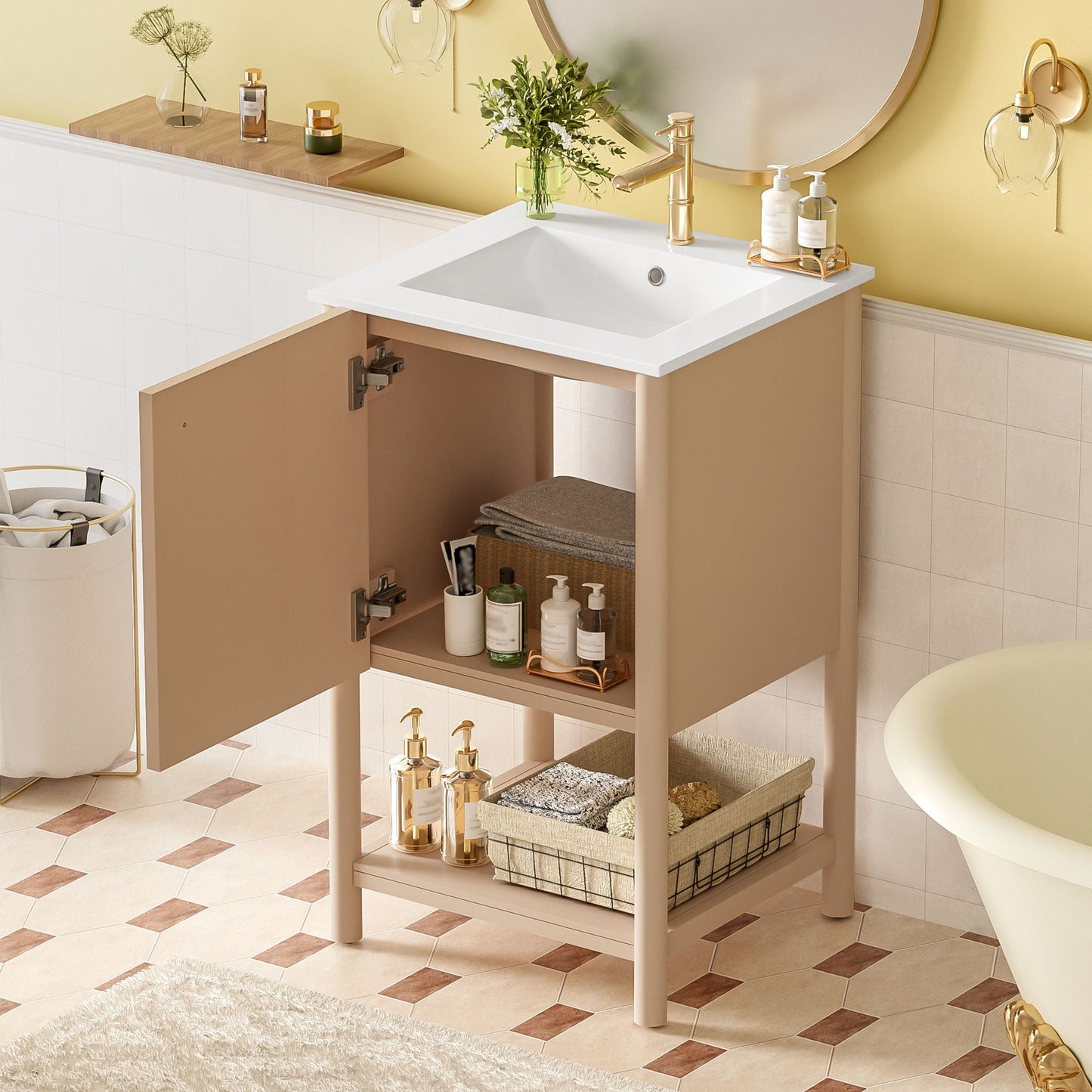 Bathroom Vanity With Sink, Freestanding Single Cabinet Set - Cream White