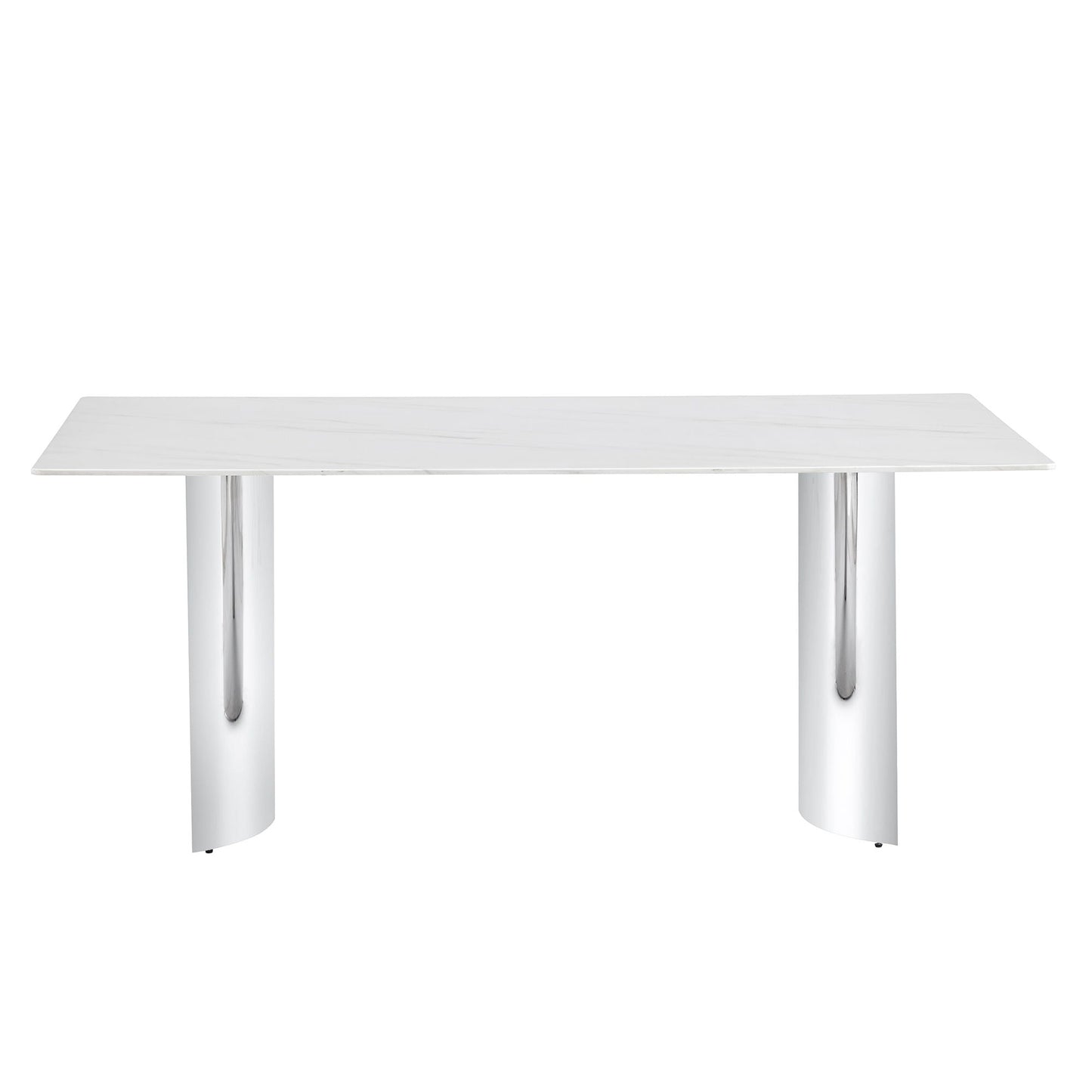 Modern Minimalist Dining Table With Imitation Marble Glass Desktop And Metal Legs