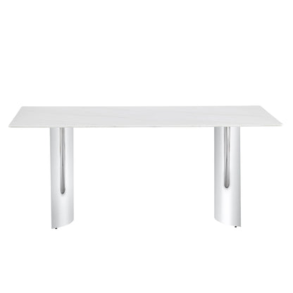 Modern Minimalist Dining Table With Imitation Marble Glass Desktop And Metal Legs