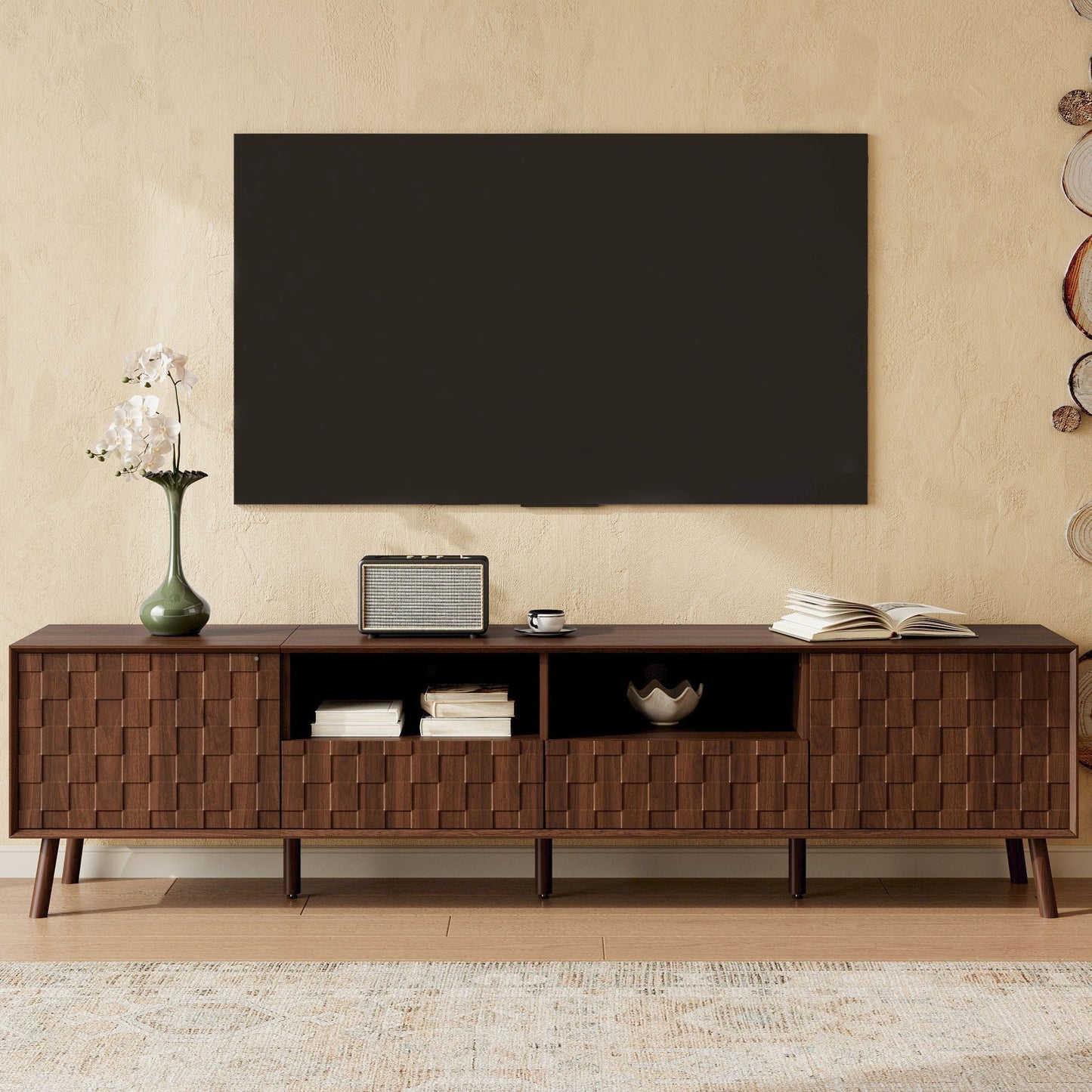 TV Stand With Drawers And Cable Management - Walnut