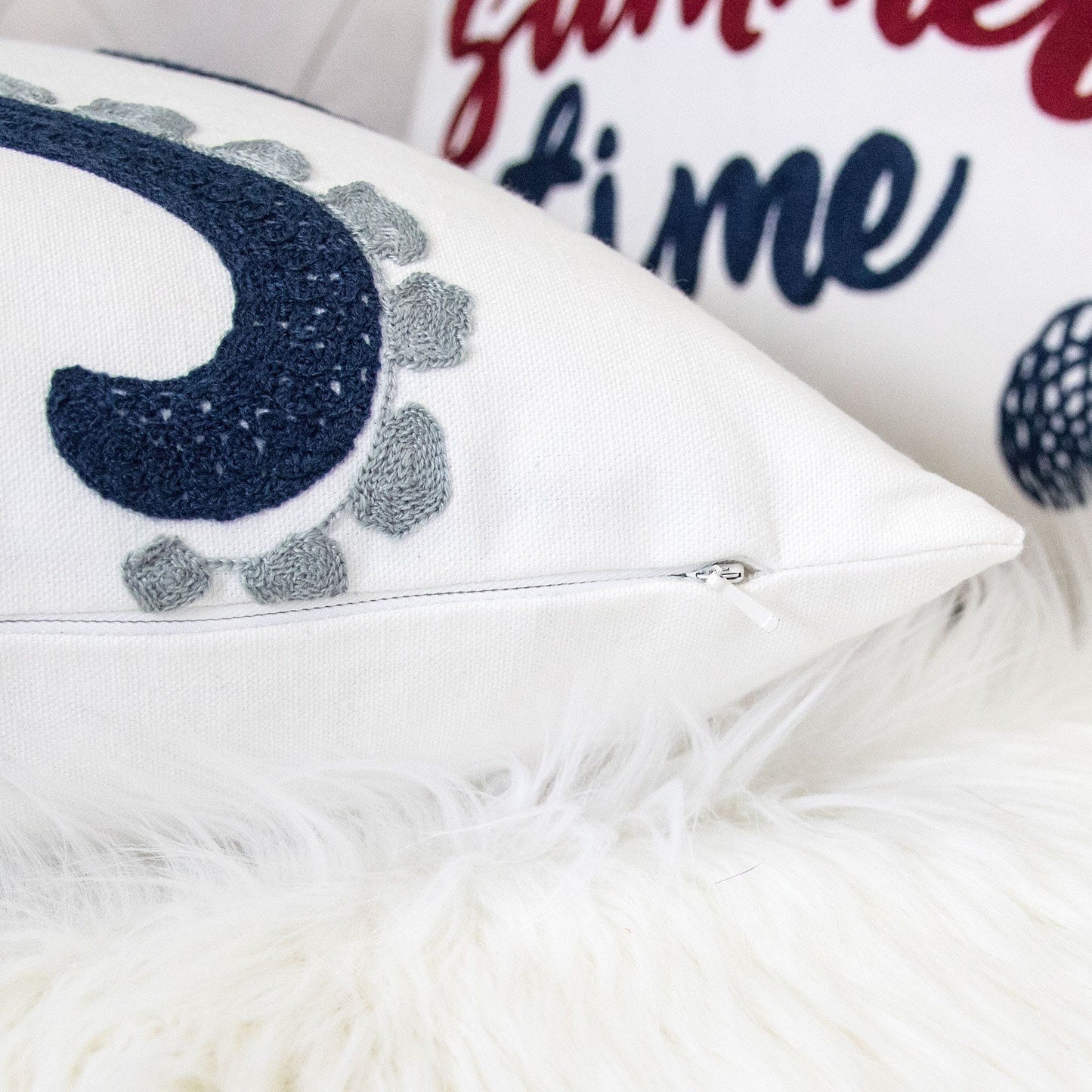 Octopus Patterned Pillow Cover With Matching Back - White