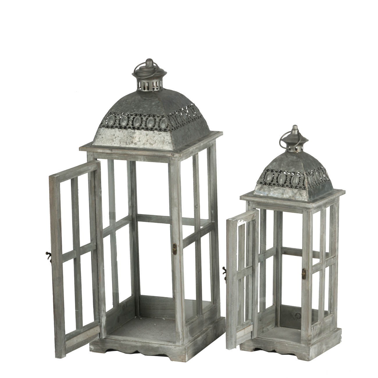 Wooden Candle Lantern Decorative, Hurricane Lantern Holder Decor For Indoor Outdoor, Home Garden Wedding - Gray