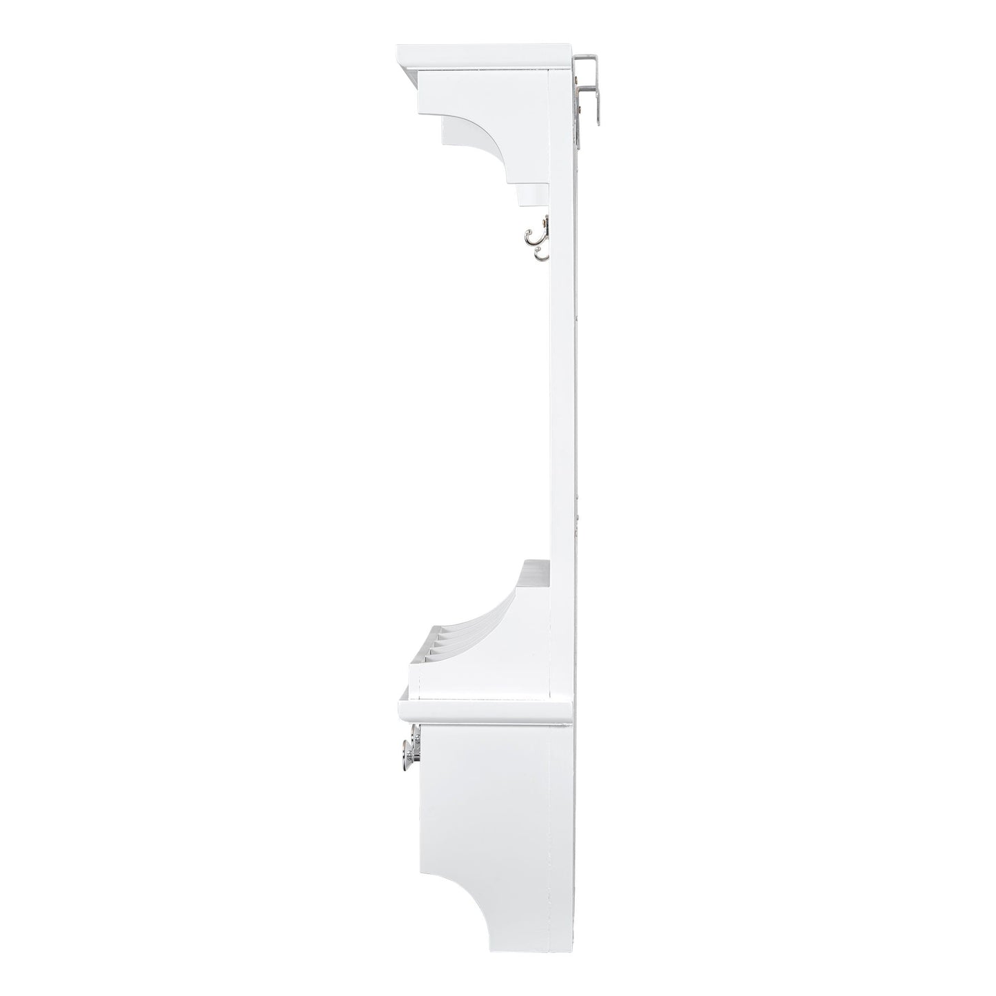 Floating Makeup Vanity With Big Mirror, Wall Mounted Storage Vanity With Drawers, Pockets & Hooks, Space Saving Decorative Home Organizer - White