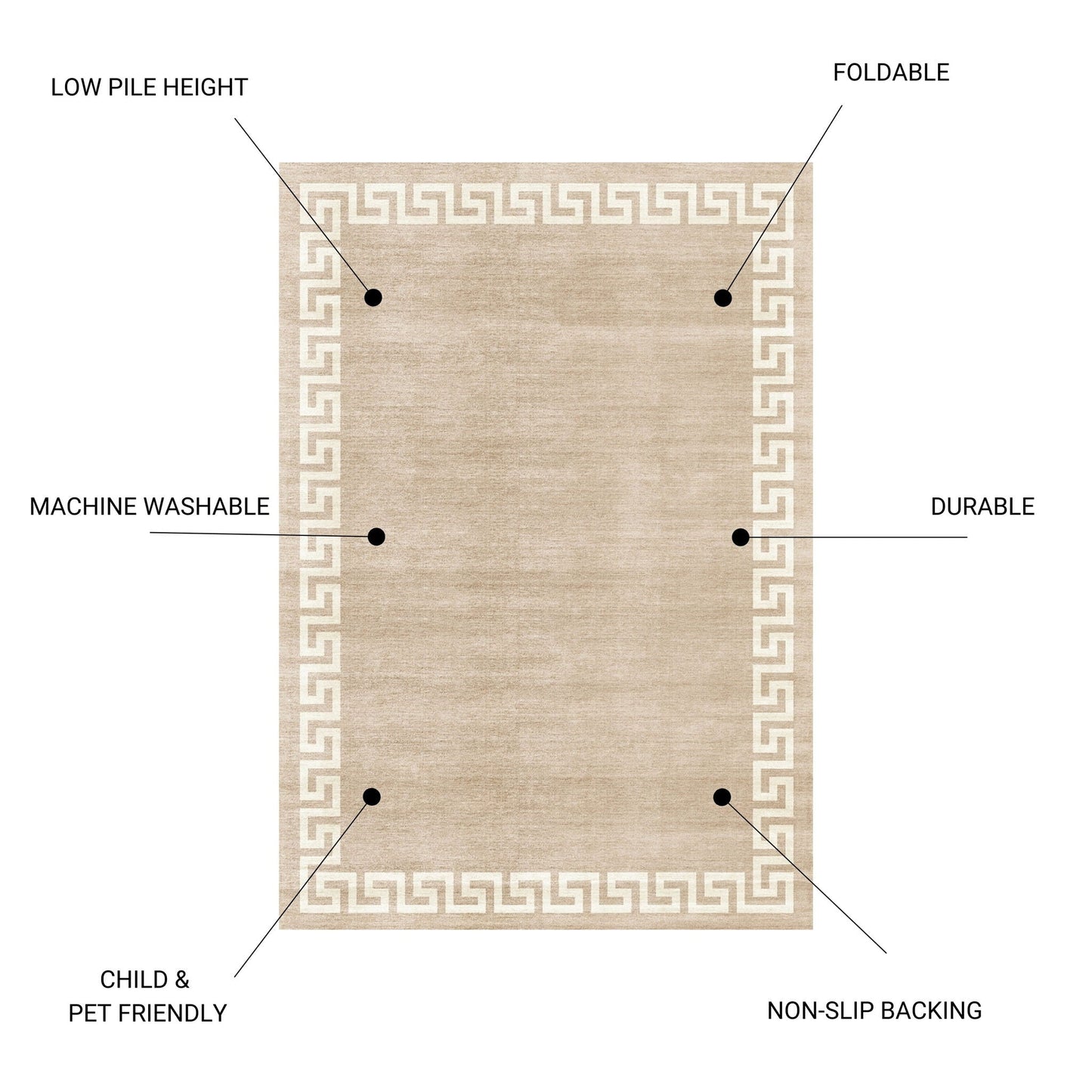 Toucan - 5' X 7' Washable Non - Slip Area Rug - Beige