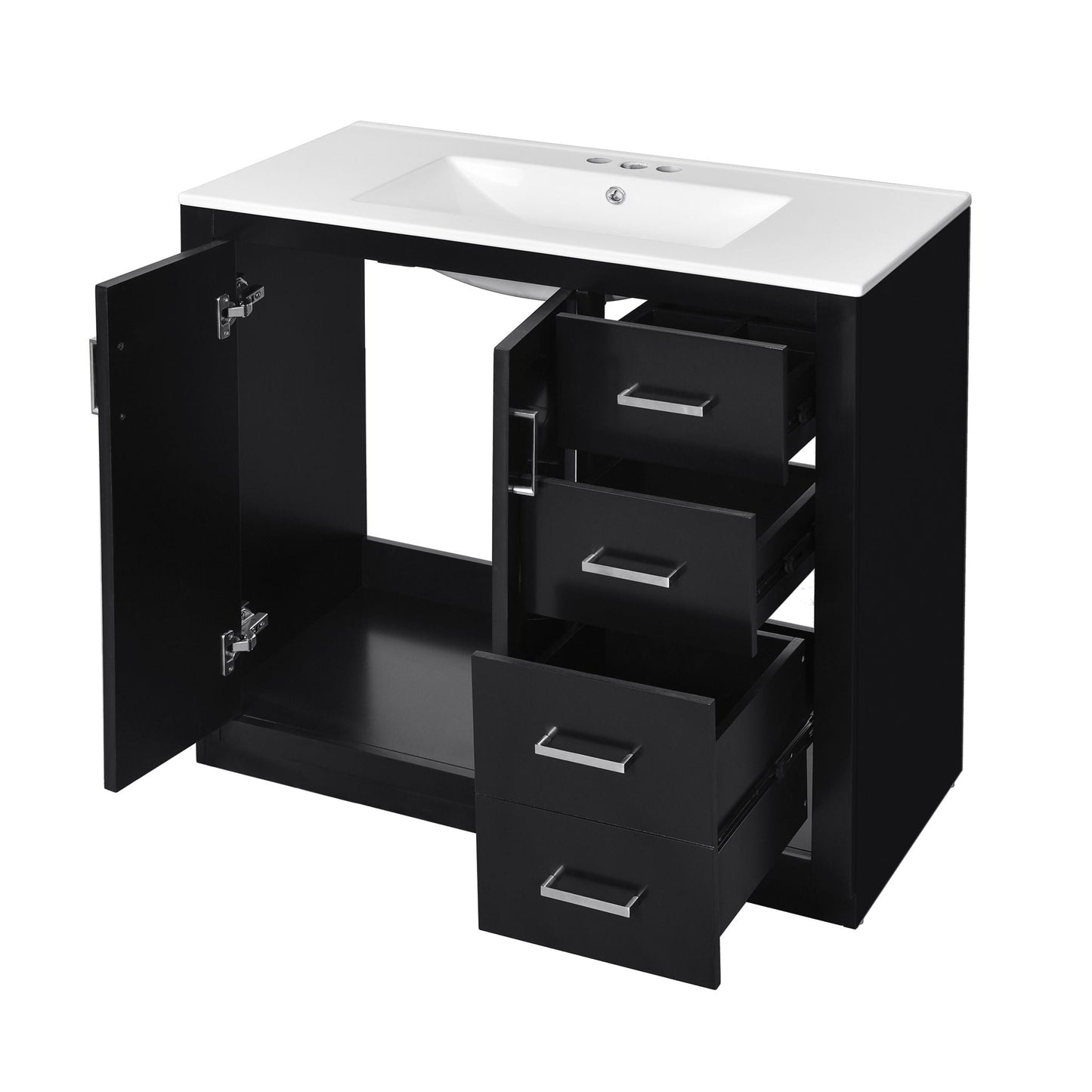 Bathroom Vanity With Sink Combo, Storage Cabinet, Freestanding Set With 3 Drawers & Soft Closing Doors