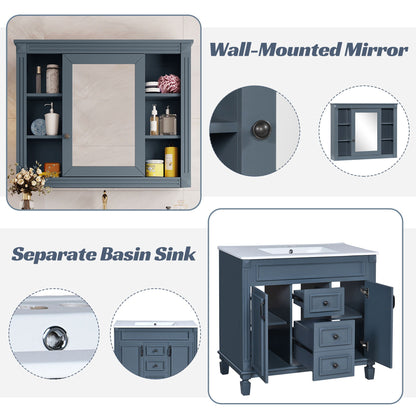 Bathroom Vanity With Top Sink, Mirror Cabinet, 2 Soft Closing Doors & 2 Drawers