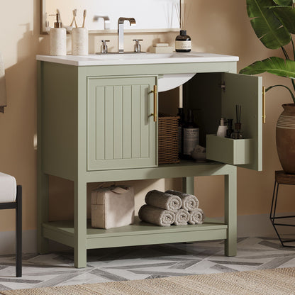 Elegant Bathroom Vanity With Ceramic Sink And Versatile Storage